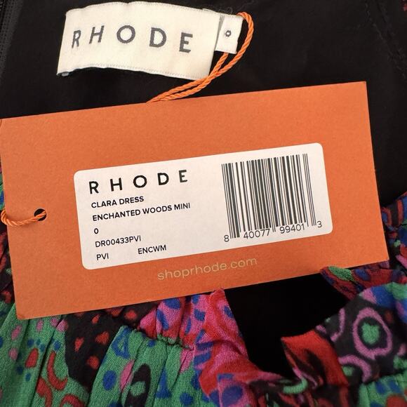 Rhode Clara Enchanted Woods Mini Dress Size 0 NWT Boho Festival Vacation Ruched - Picture 11 of 12